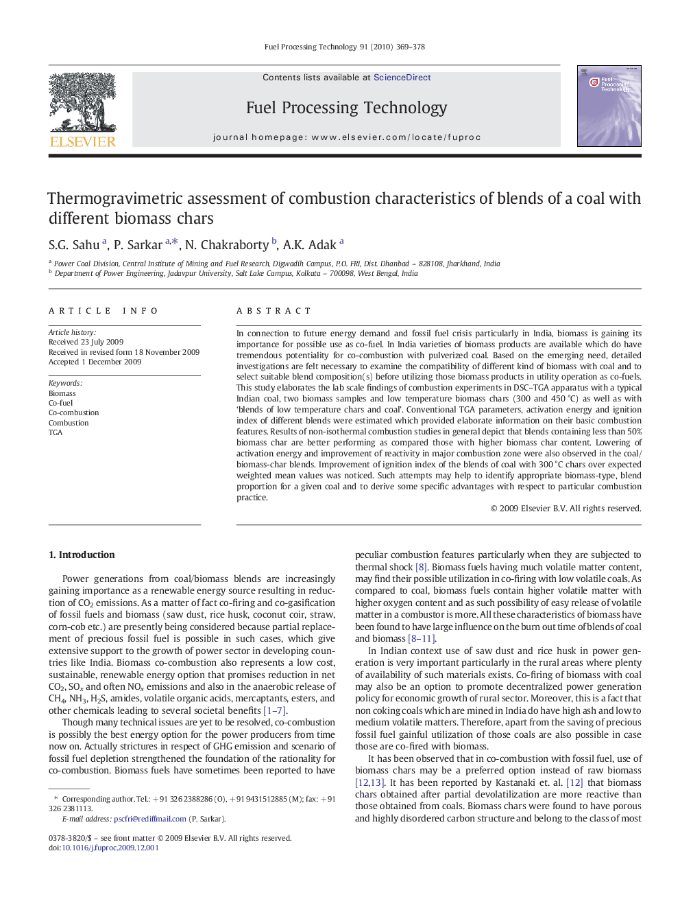 Thermogravimetric assessment of combustion characteristics of blends of a coal with different biomass chars