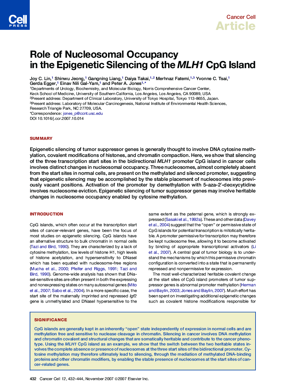 Role of Nucleosomal Occupancy in the Epigenetic Silencing of the MLH1 CpG Island