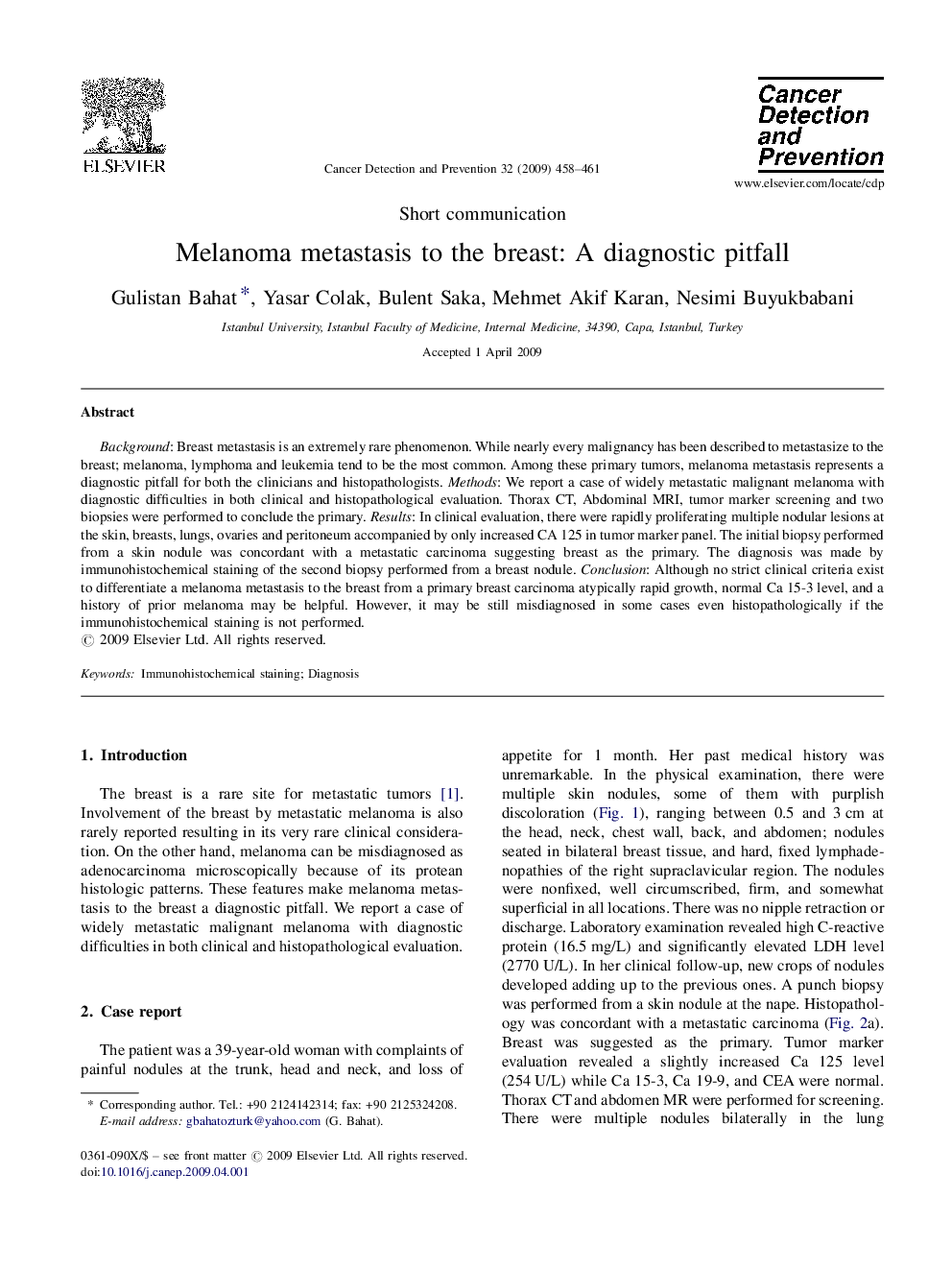 Melanoma metastasis to the breast: A diagnostic pitfall