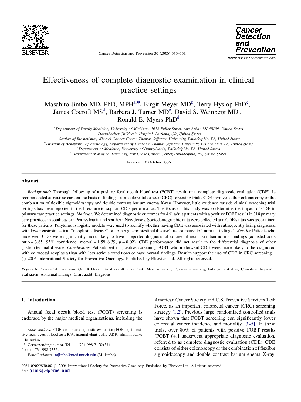 Effectiveness of complete diagnostic examination in clinical practice settings