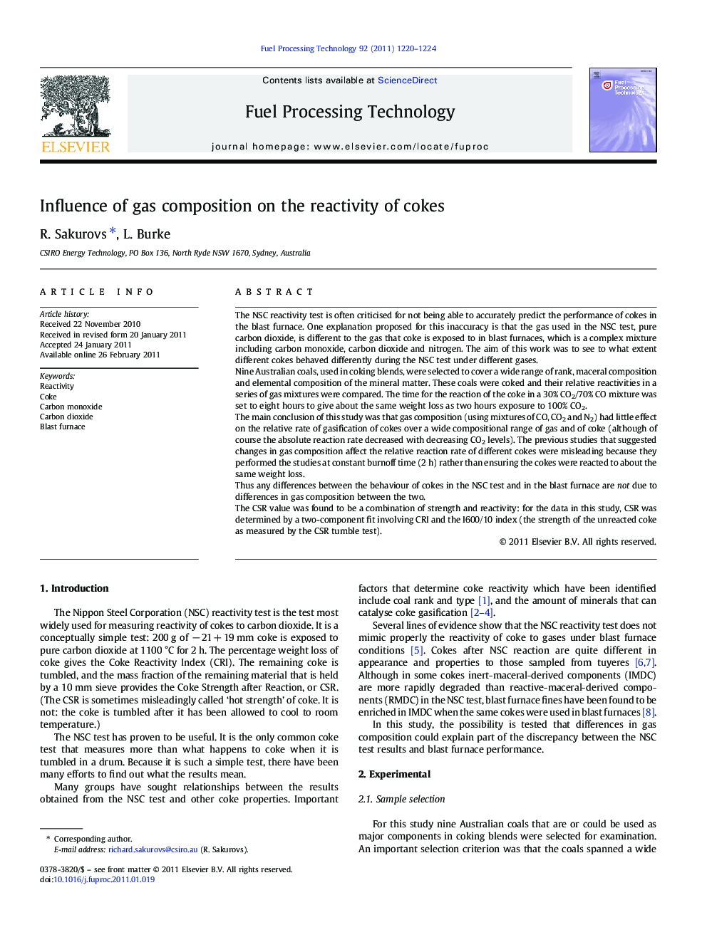 Influence of gas composition on the reactivity of cokes