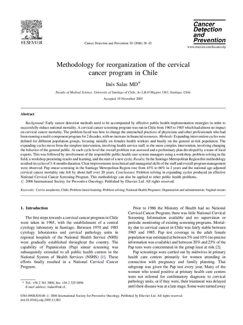 Methodology for reorganization of the cervical cancer program in Chile