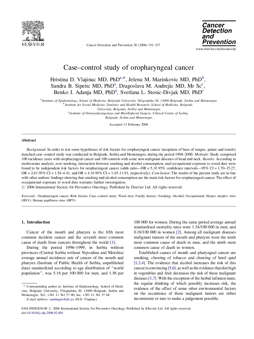 Case–control study of oropharyngeal cancer