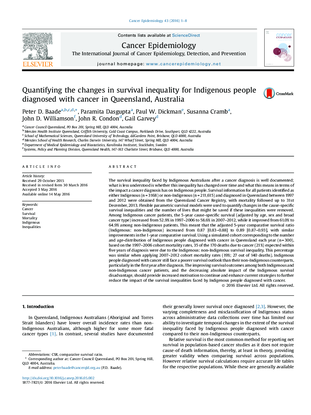 Quantifying the changes in survival inequality for Indigenous people diagnosed with cancer in Queensland, Australia