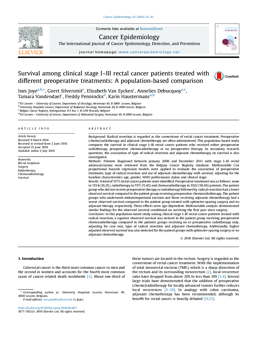 Survival among clinical stage I–III rectal cancer patients treated with different preoperative treatments: A population-based comparison