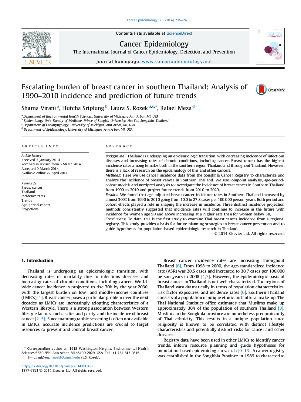 Escalating burden of breast cancer in southern Thailand: Analysis of 1990–2010 incidence and prediction of future trends