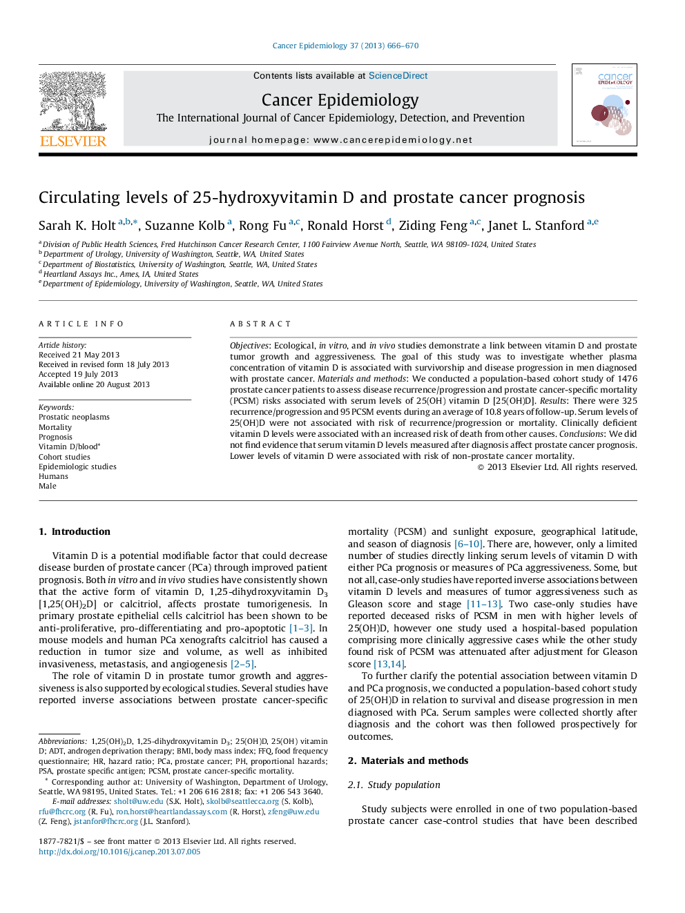 Circulating levels of 25-hydroxyvitamin D and prostate cancer prognosis