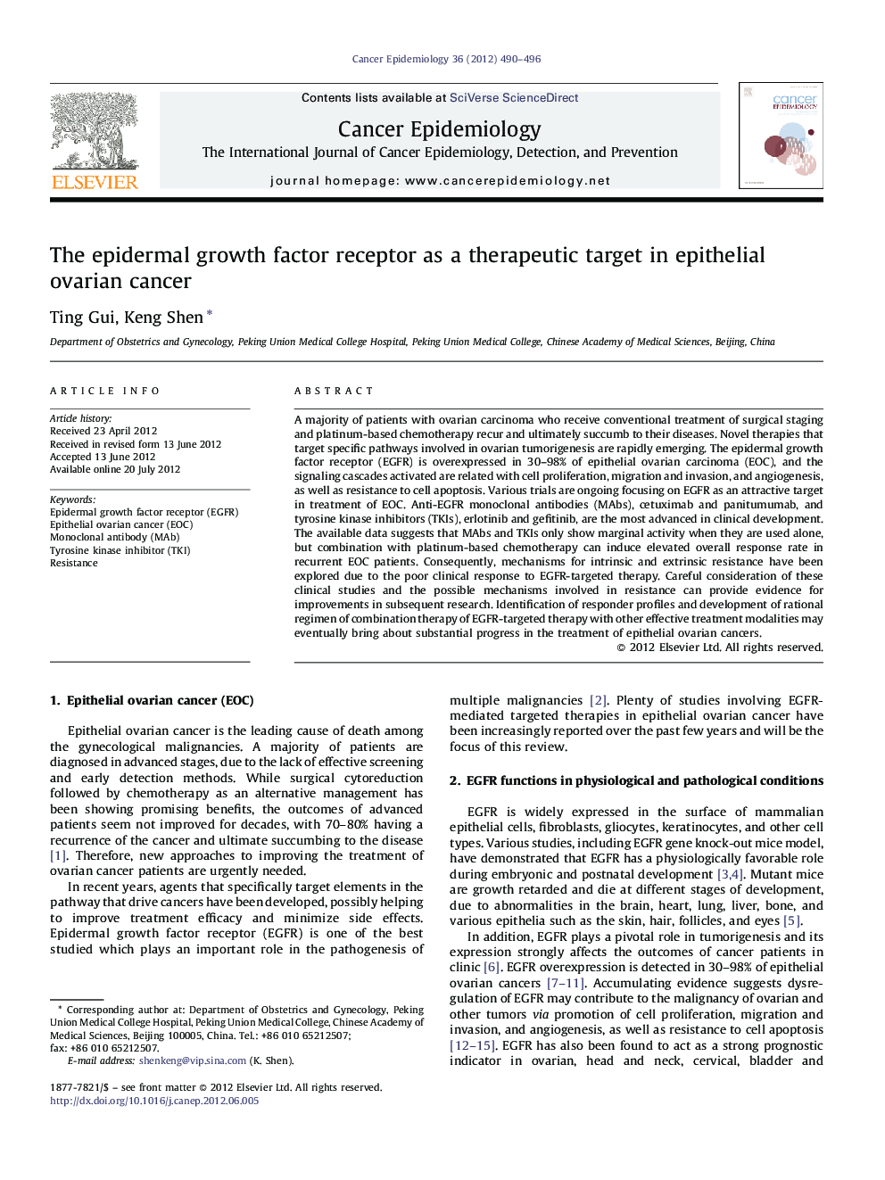 The epidermal growth factor receptor as a therapeutic target in epithelial ovarian cancer