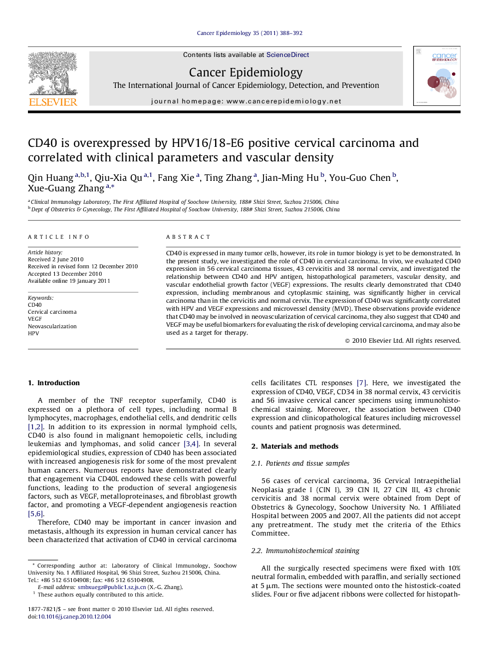 CD40 is overexpressed by HPV16/18-E6 positive cervical carcinoma and correlated with clinical parameters and vascular density