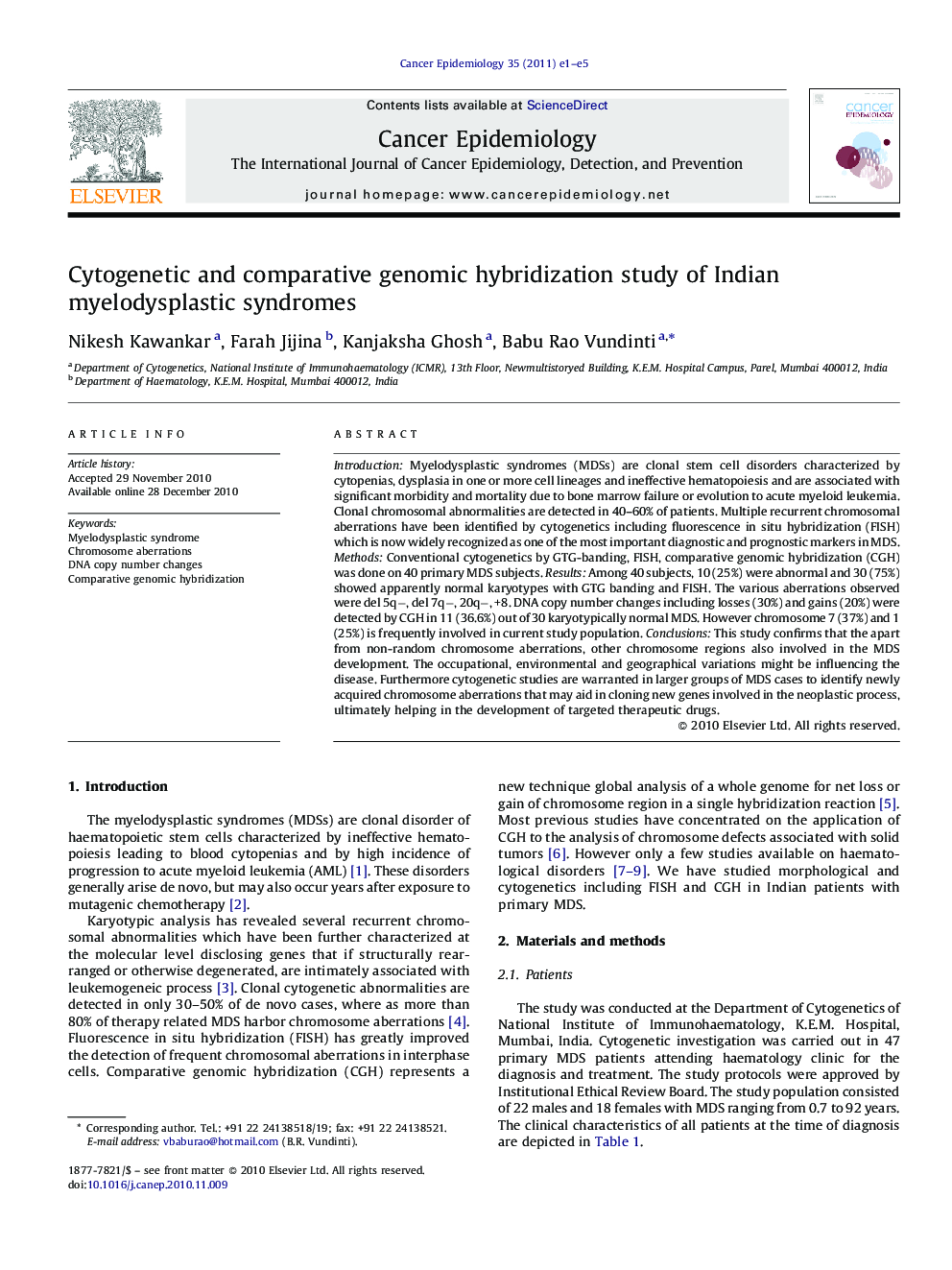 Cytogenetic and comparative genomic hybridization study of Indian myelodysplastic syndromes