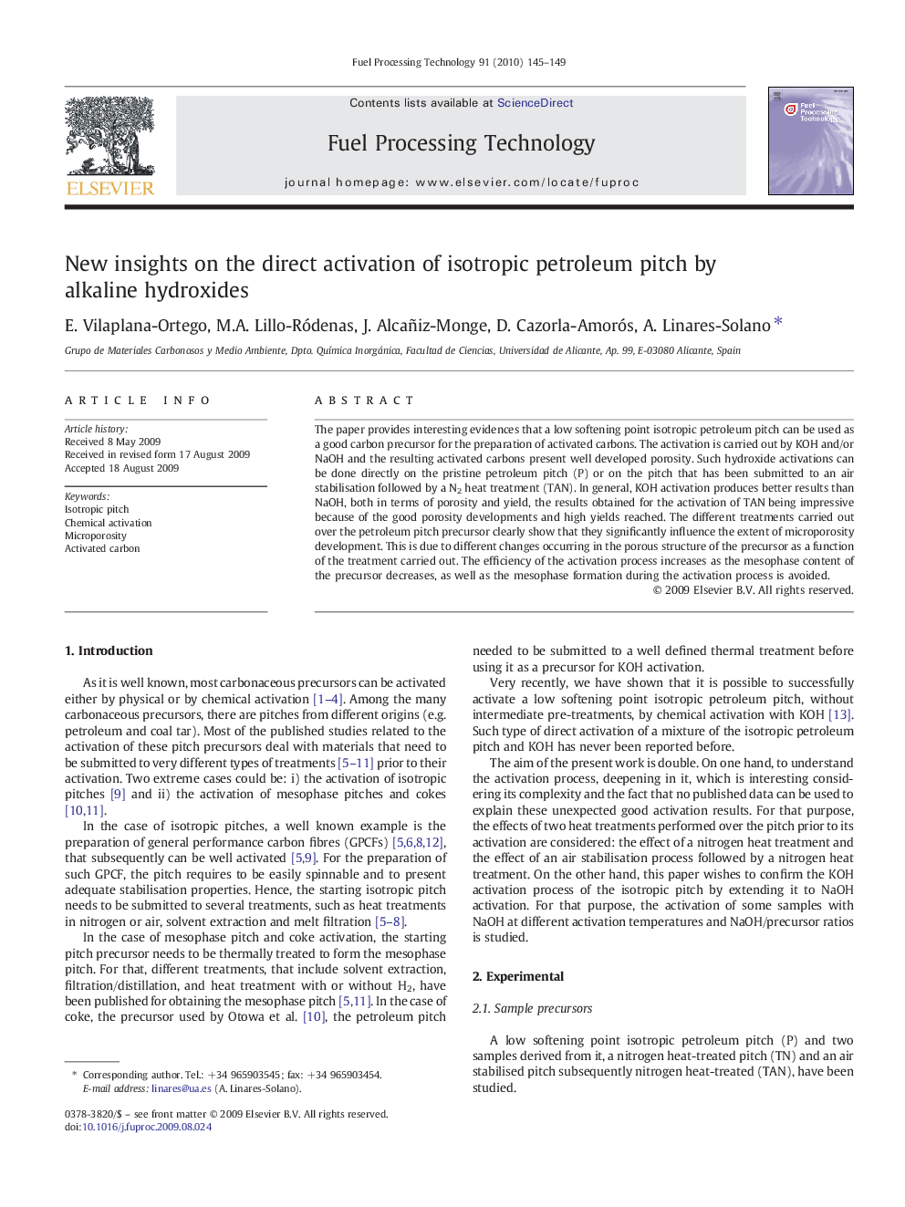 New insights on the direct activation of isotropic petroleum pitch by alkaline hydroxides