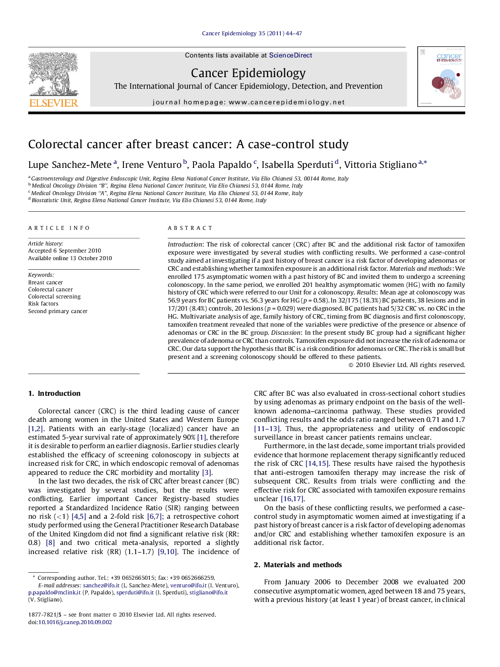 Colorectal cancer after breast cancer: A case-control study