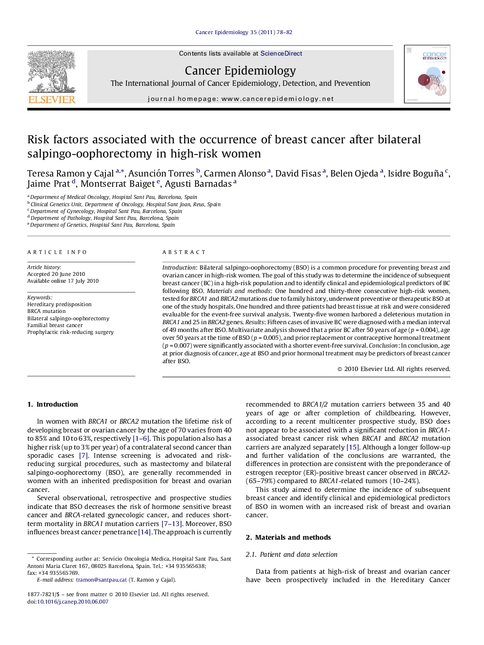 Risk factors associated with the occurrence of breast cancer after bilateral salpingo-oophorectomy in high-risk women