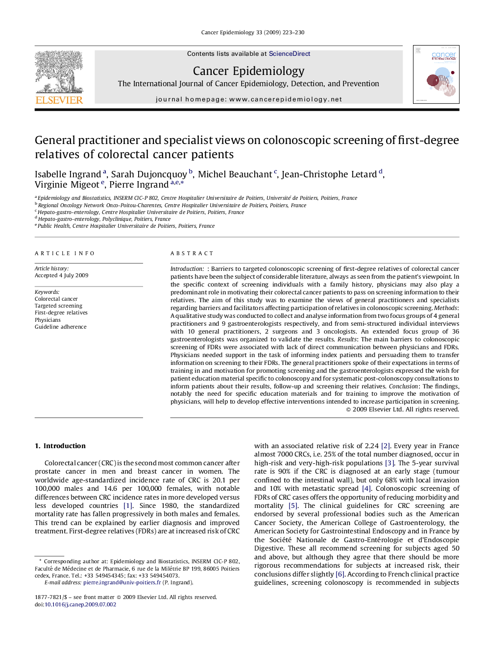 General practitioner and specialist views on colonoscopic screening of first-degree relatives of colorectal cancer patients