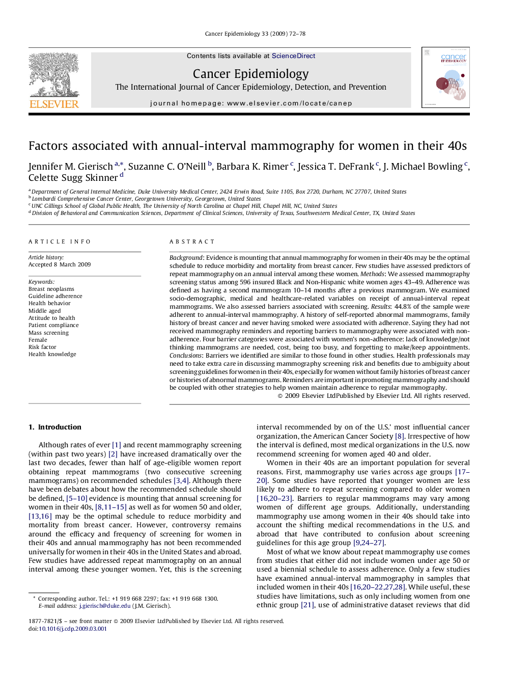 Factors associated with annual-interval mammography for women in their 40s