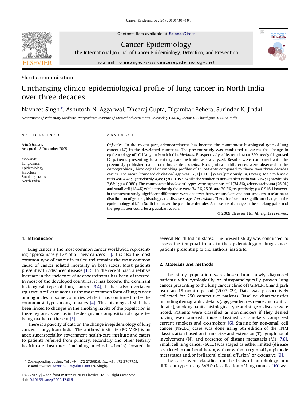 Unchanging clinico-epidemiological profile of lung cancer in North India over three decades