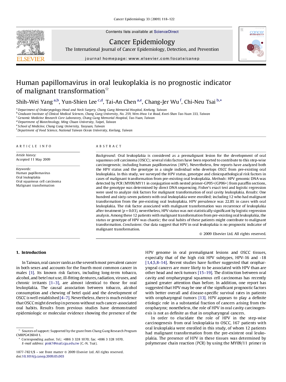 Human papillomavirus in oral leukoplakia is no prognostic indicator of malignant transformation 