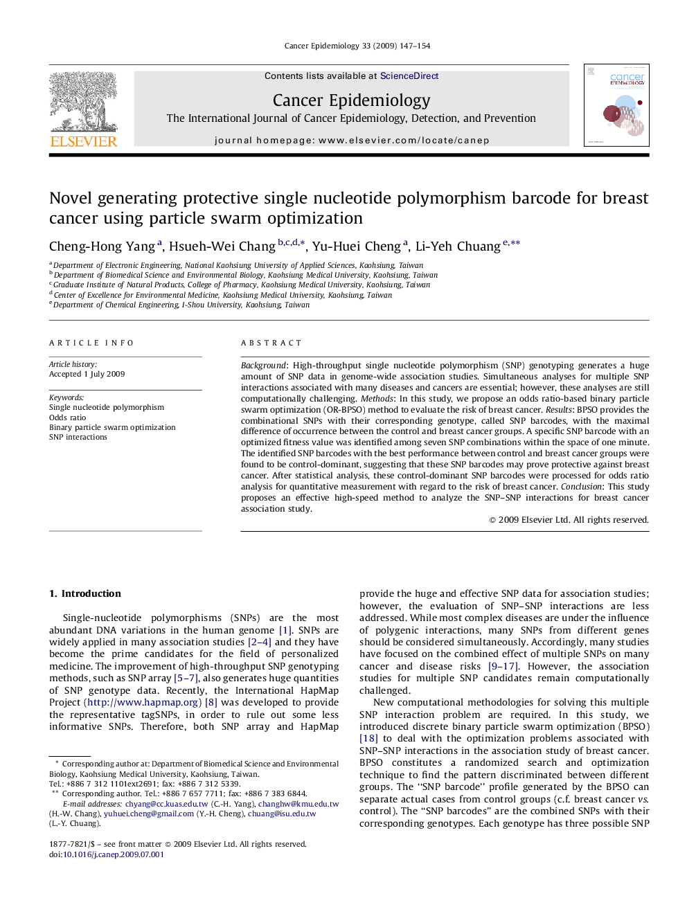 Novel generating protective single nucleotide polymorphism barcode for breast cancer using particle swarm optimization