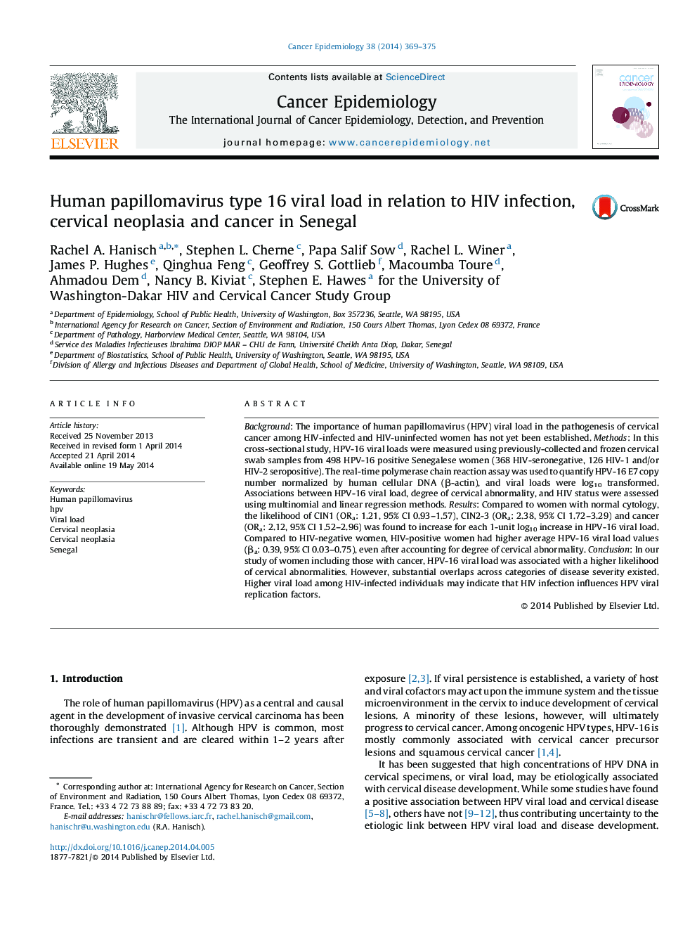 Human papillomavirus type 16 viral load in relation to HIV infection, cervical neoplasia and cancer in Senegal