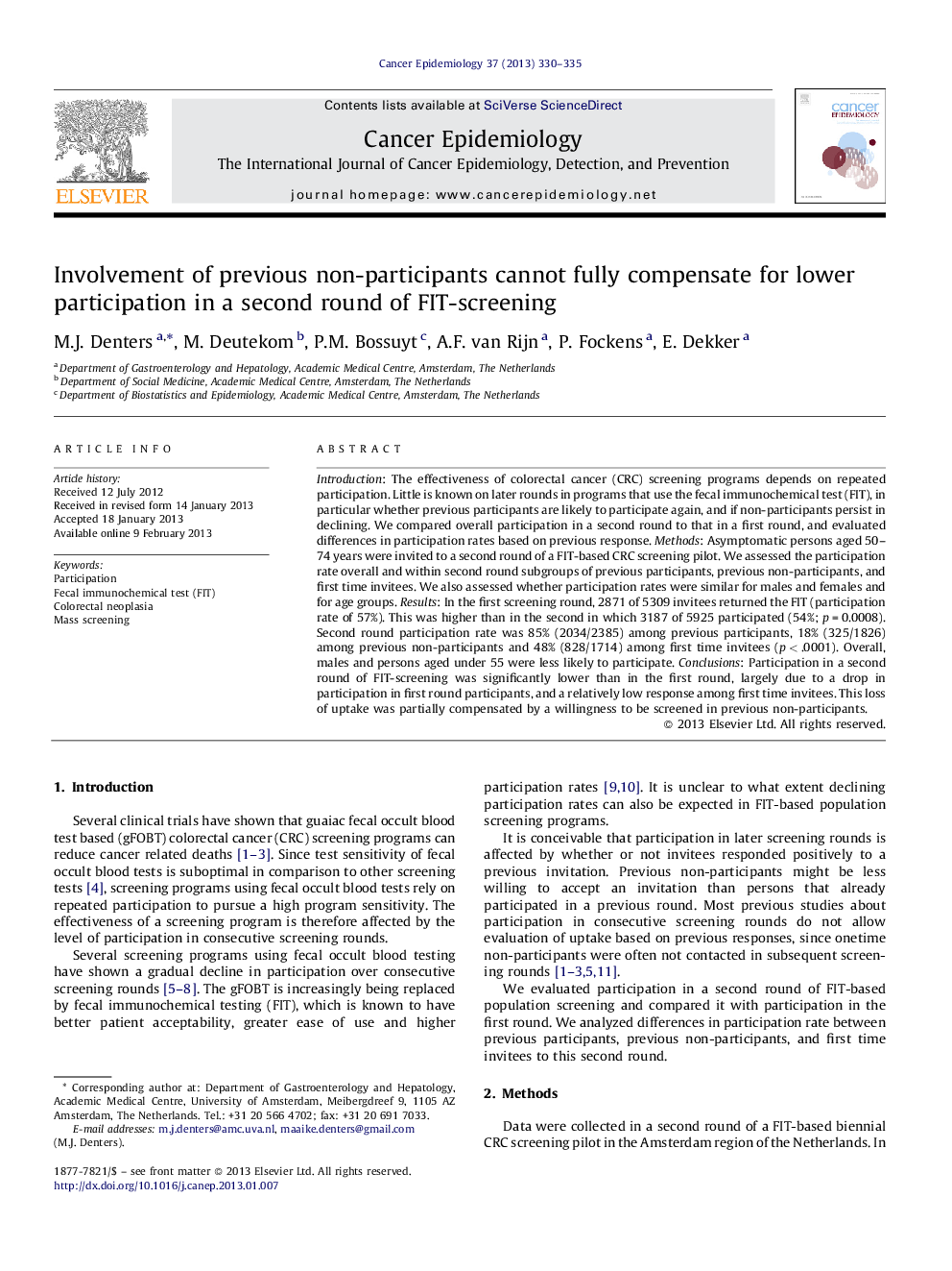 Involvement of previous non-participants cannot fully compensate for lower participation in a second round of FIT-screening