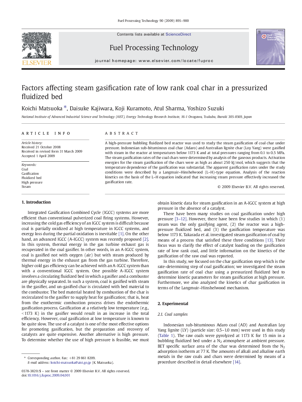 Factors affecting steam gasification rate of low rank coal char in a pressurized fluidized bed