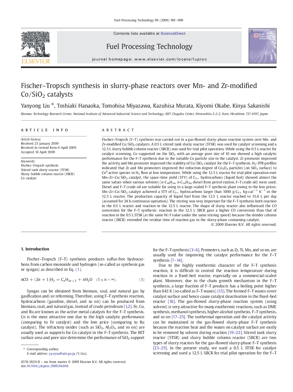 Fischer–Tropsch synthesis in slurry-phase reactors over Mn- and Zr-modified Co/SiO2 catalysts