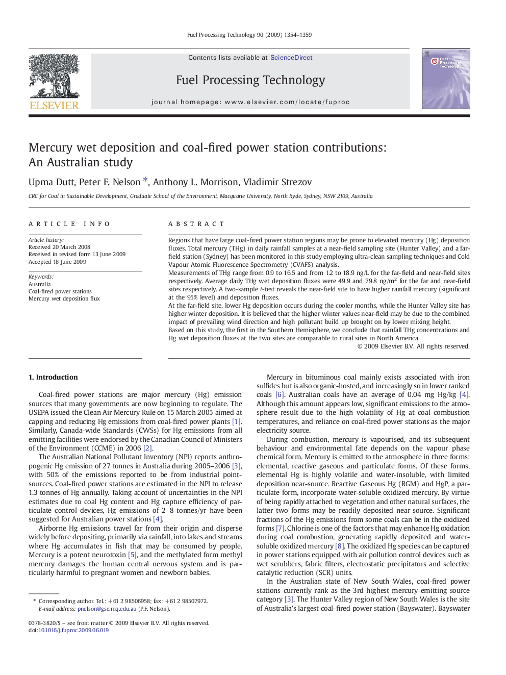 Mercury wet deposition and coal-fired power station contributions: An Australian study