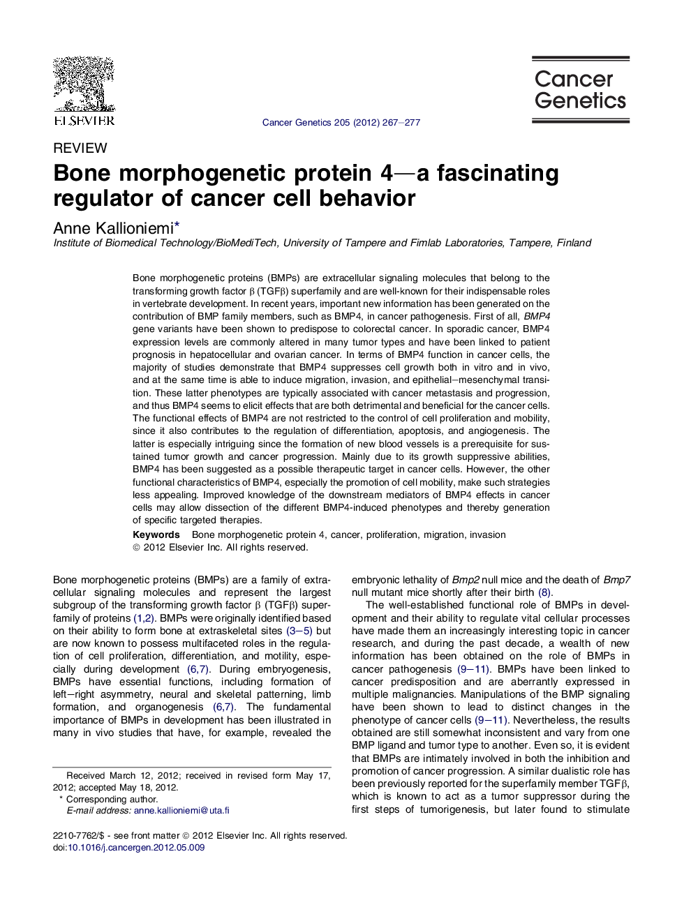 Bone morphogenetic protein 4—a fascinating regulator of cancer cell behavior