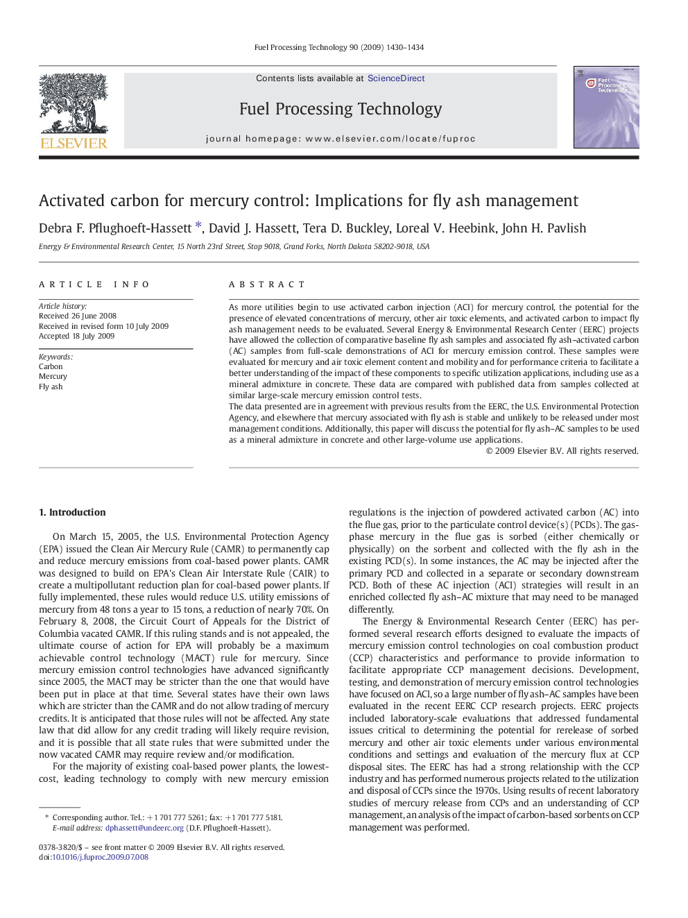 Activated carbon for mercury control: Implications for fly ash management