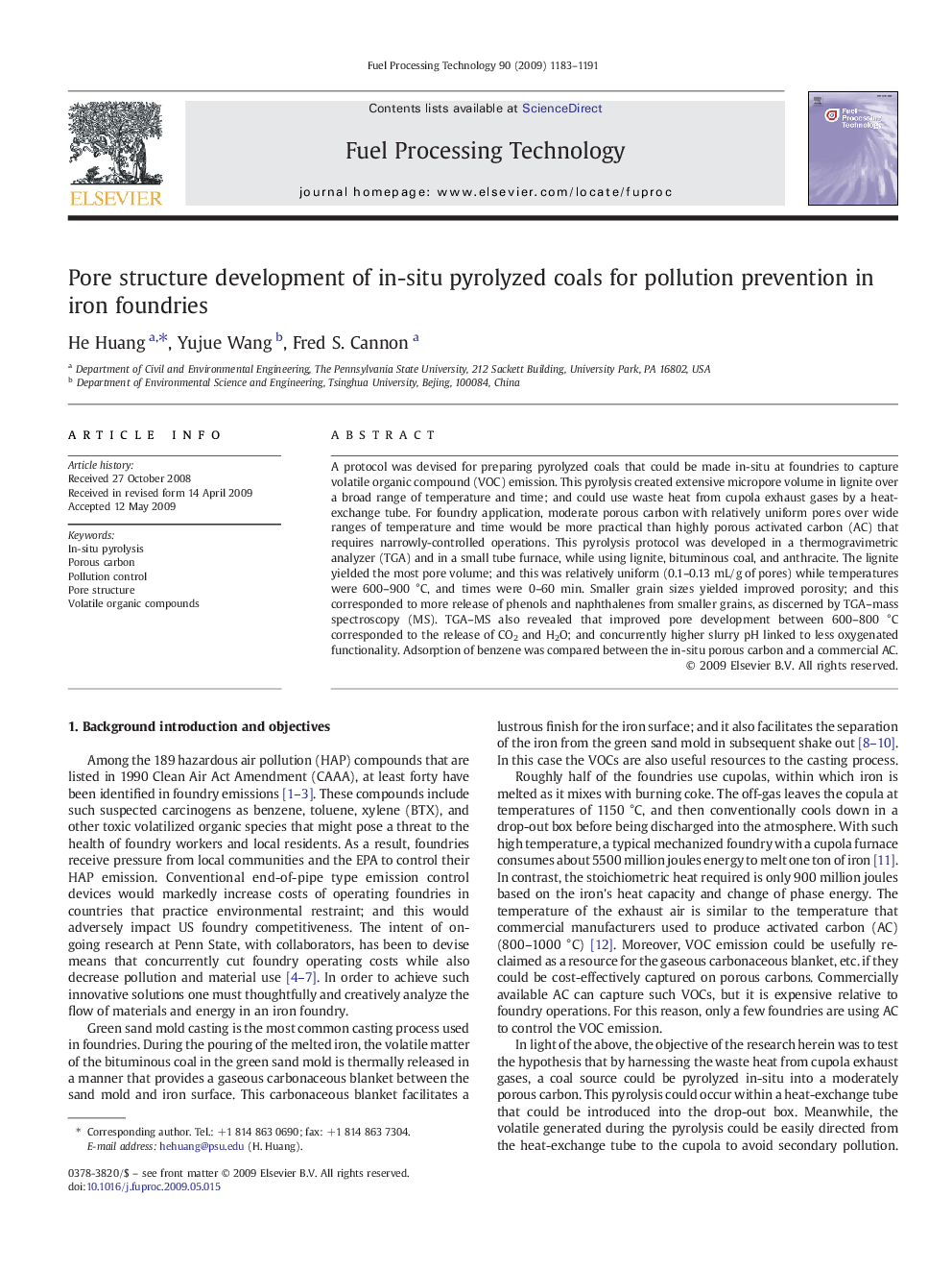 Pore structure development of in-situ pyrolyzed coals for pollution prevention in iron foundries