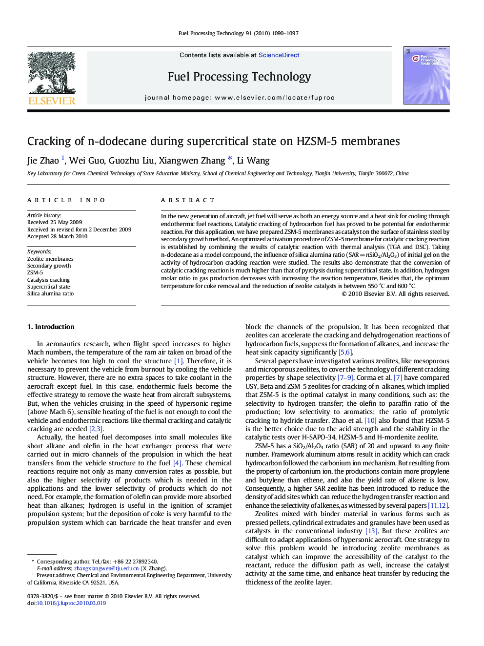 Cracking of n-dodecane during supercritical state on HZSM-5 membranes