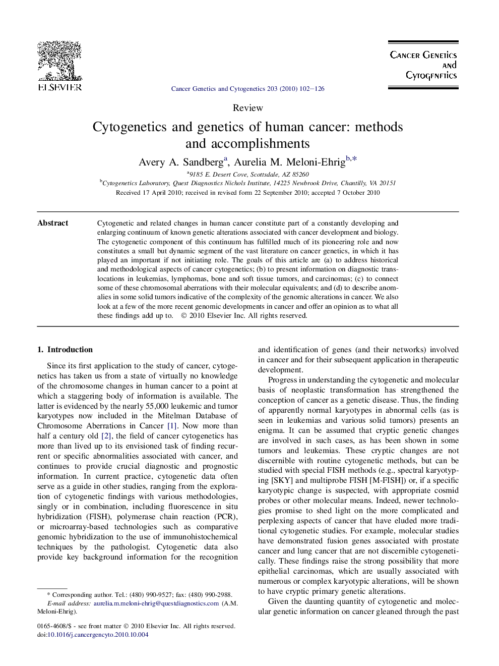 Cytogenetics and genetics of human cancer: methods and accomplishments