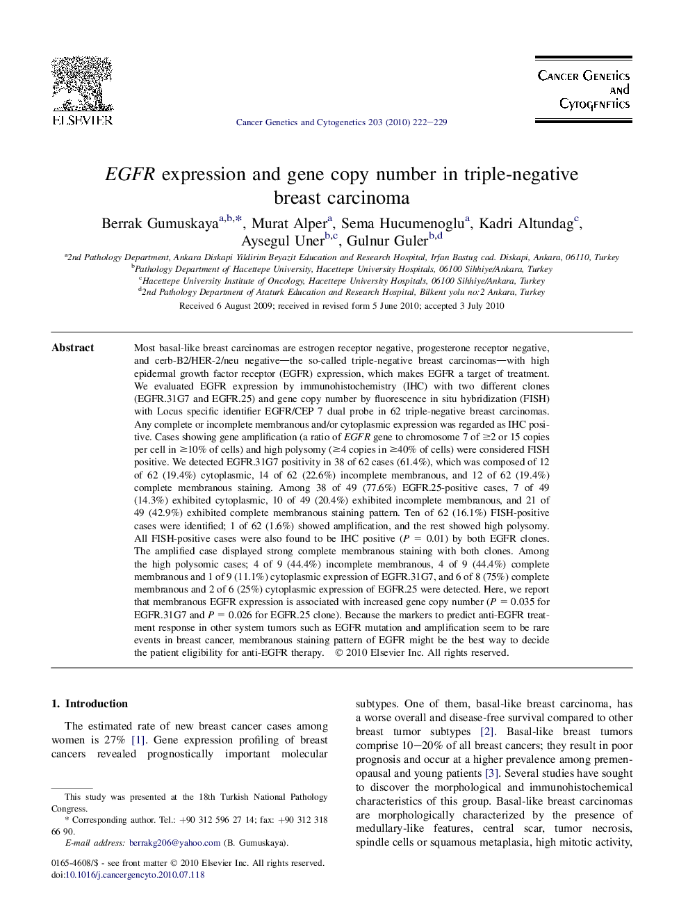 EGFR expression and gene copy number in triple-negative breast carcinoma