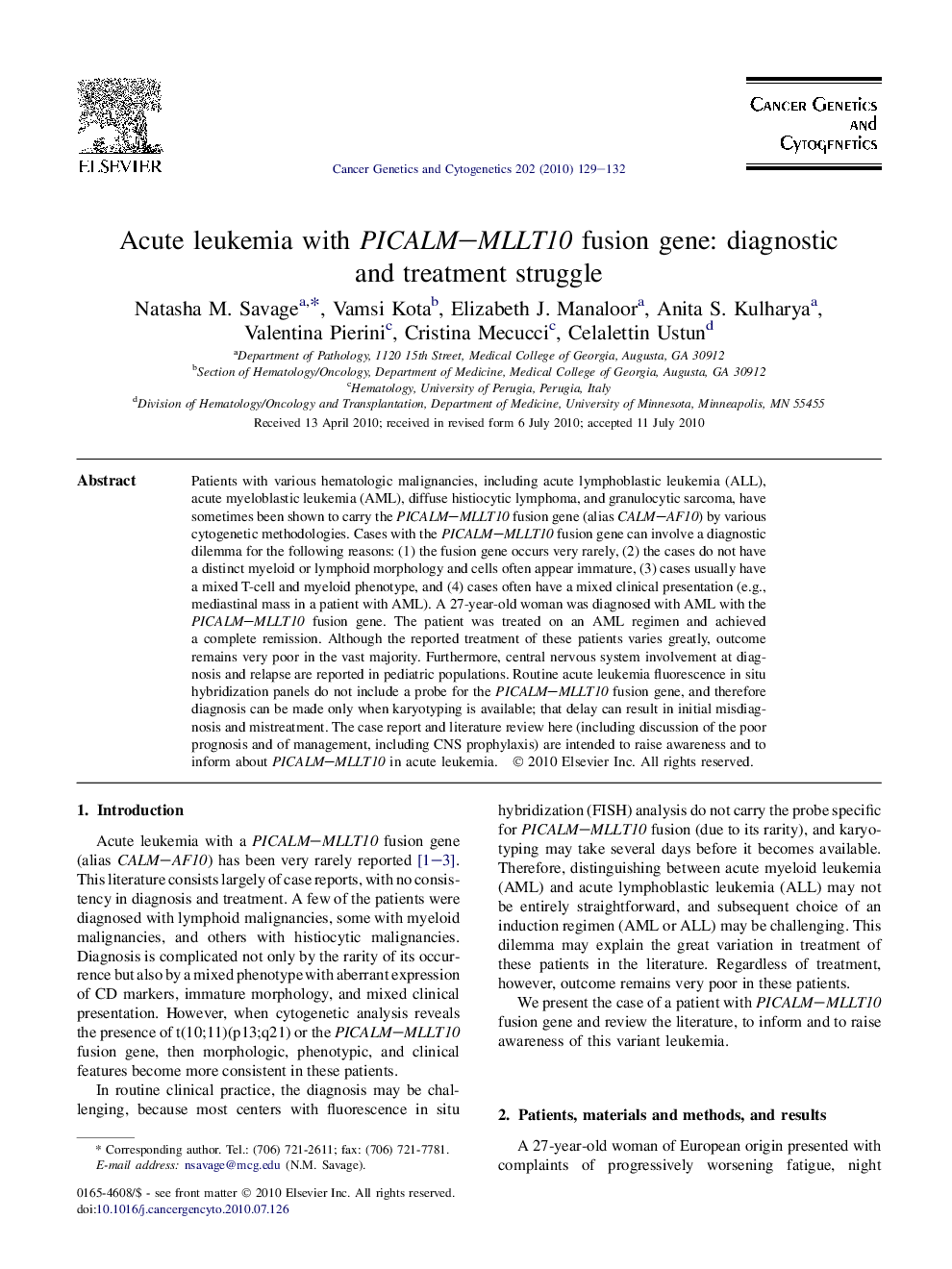 Acute leukemia with PICALM–MLLT10 fusion gene: diagnostic and treatment struggle