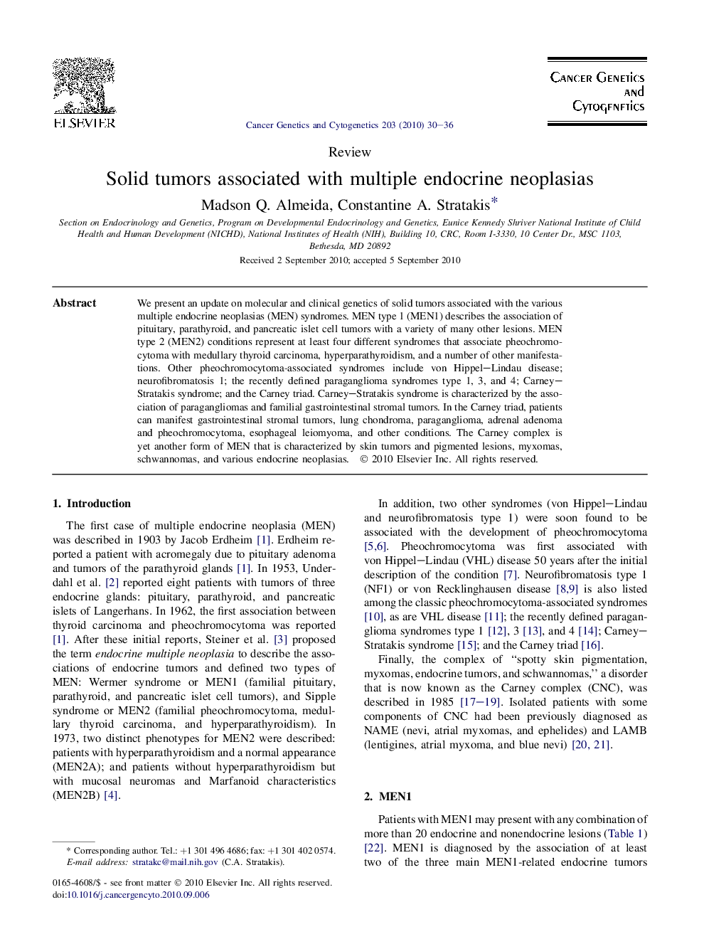 Solid tumors associated with multiple endocrine neoplasias