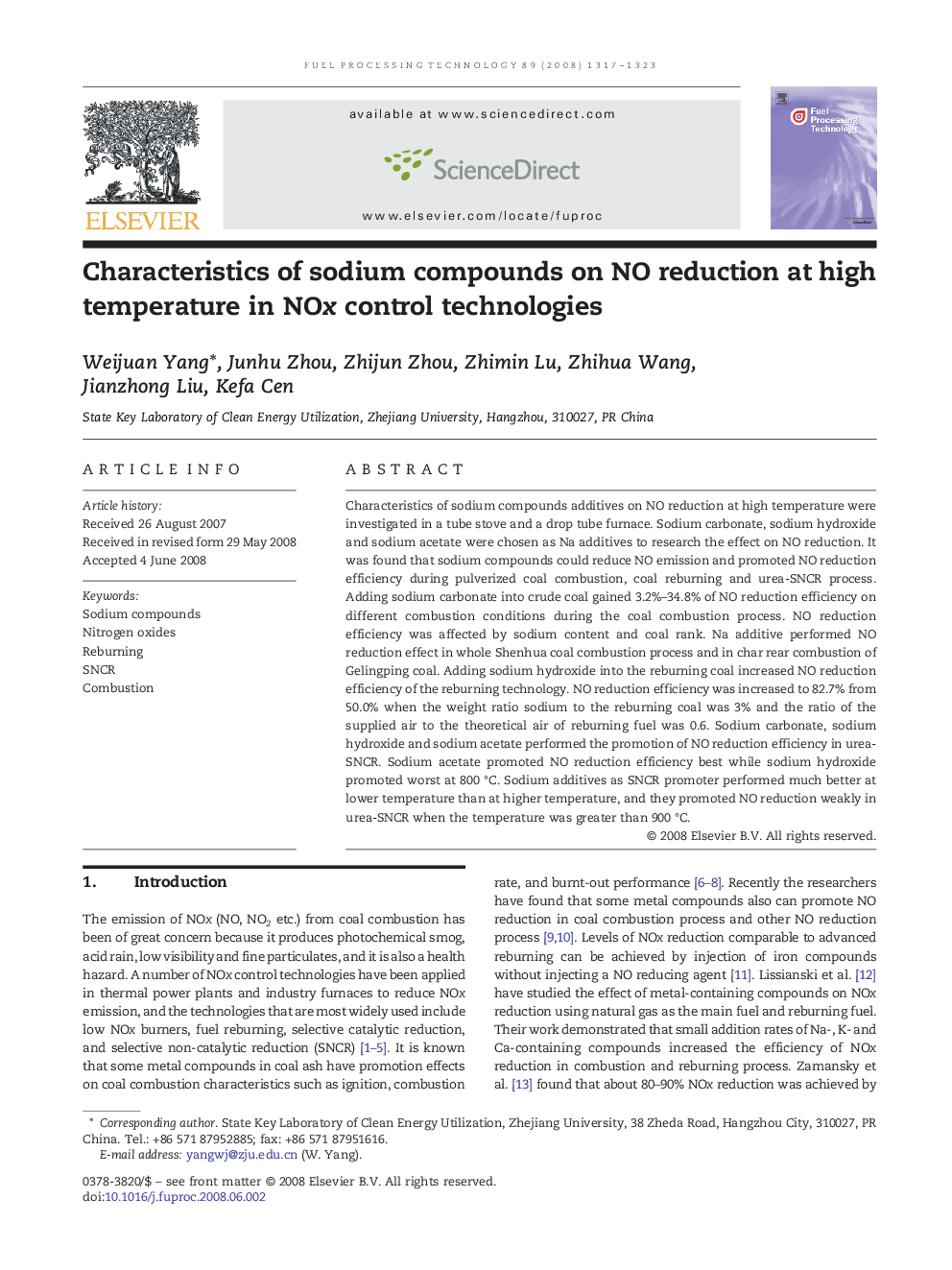 Characteristics of sodium compounds on NO reduction at high temperature in NOx control technologies