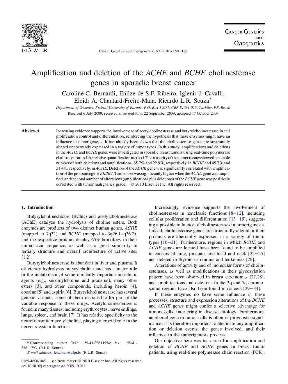 Amplification and deletion of the ACHE and BCHE cholinesterase genes in sporadic breast cancer