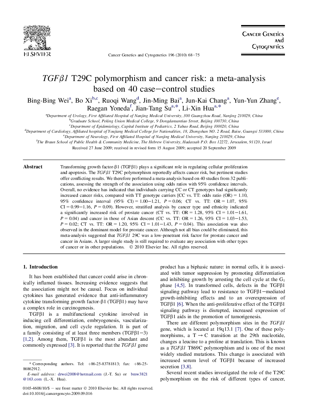 TGFβ1 T29C polymorphism and cancer risk: a meta-analysis based on 40 case–control studies