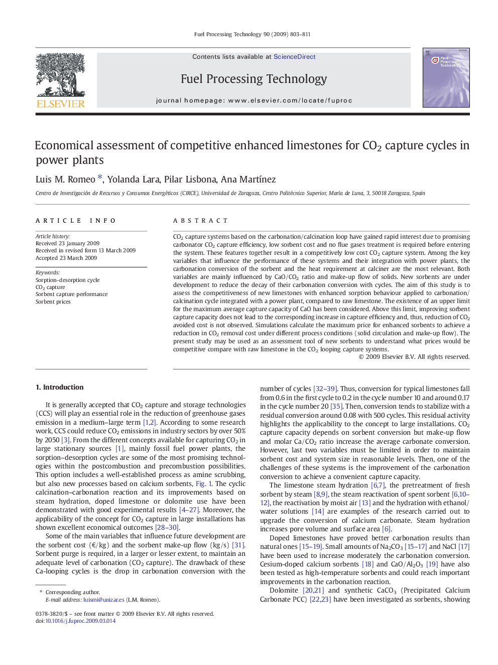 Economical assessment of competitive enhanced limestones for CO2 capture cycles in power plants