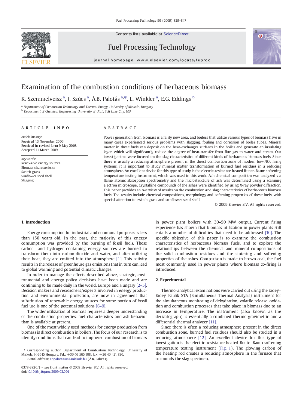 Examination of the combustion conditions of herbaceous biomass