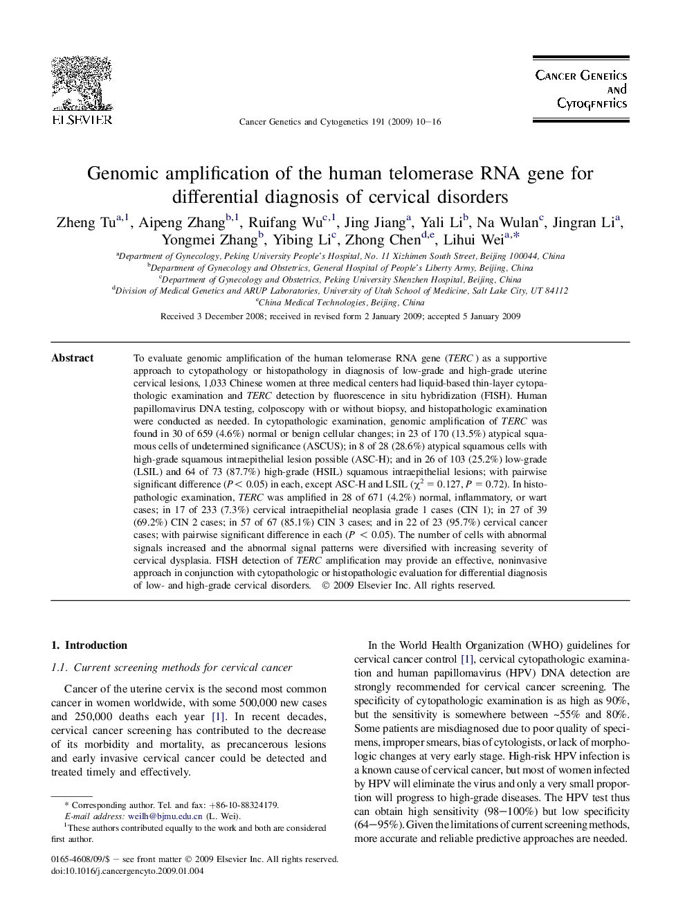 عکس صفحه اول مقاله: Genomic amplification of the human telomerase RNA gene for differential diagnosis of cervical disorders Genomic amplification of the human telomerase RNA gene for differential diagnosis of cervical disorders