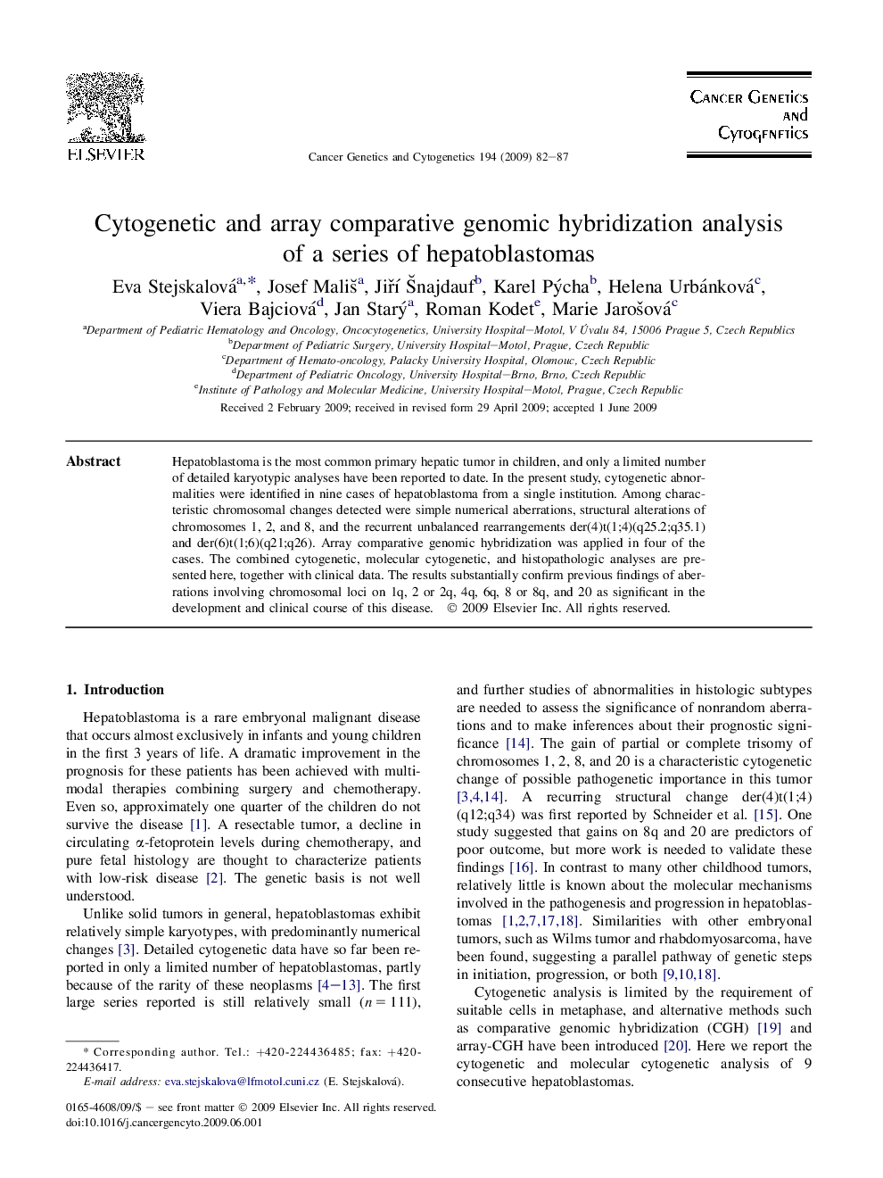 Cytogenetic and array comparative genomic hybridization analysis of a series of hepatoblastomas