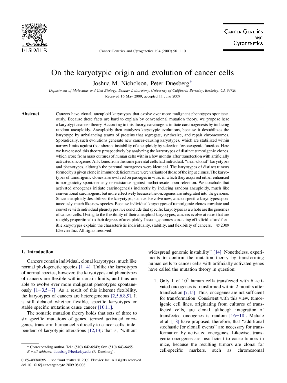 On the karyotypic origin and evolution of cancer cells