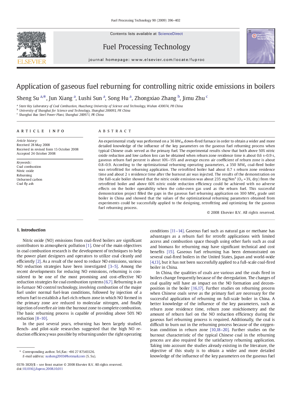 Application of gaseous fuel reburning for controlling nitric oxide emissions in boilers