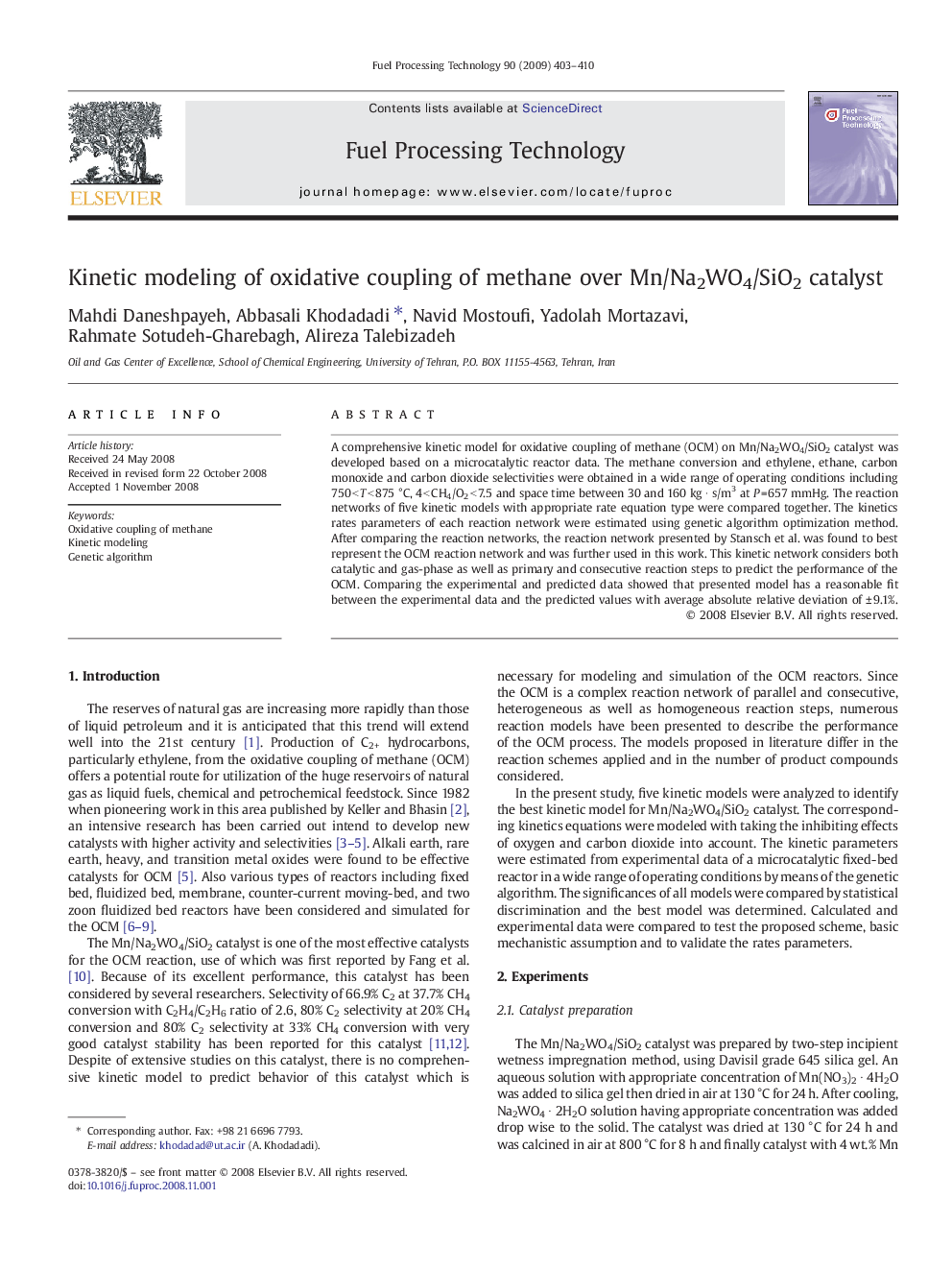 Kinetic modeling of oxidative coupling of methane over Mn/Na2WO4/SiO2 catalyst