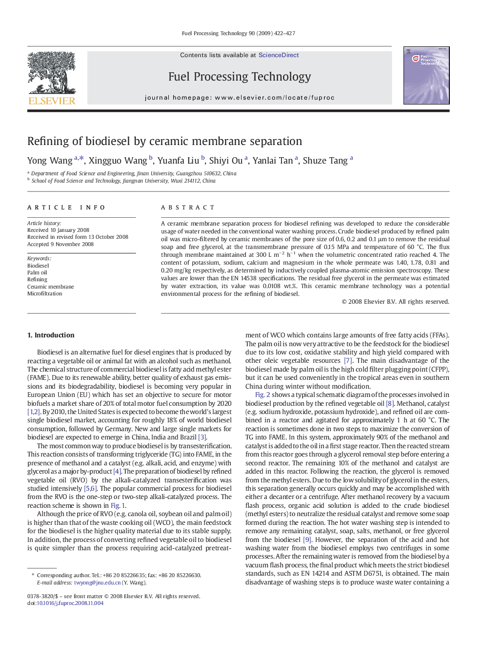 Refining of biodiesel by ceramic membrane separation