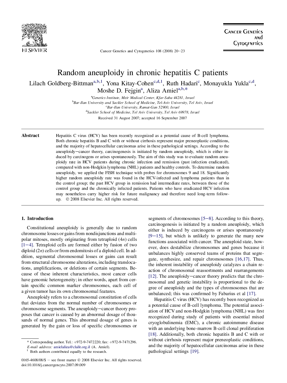 Random aneuploidy in chronic hepatitis C patients