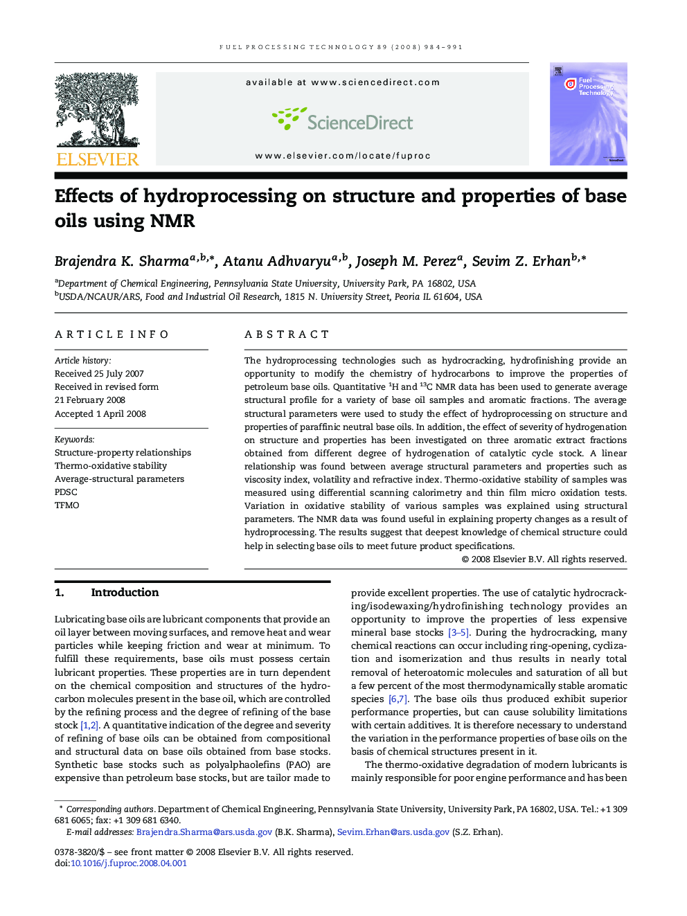 Effects of hydroprocessing on structure and properties of base oils using NMR