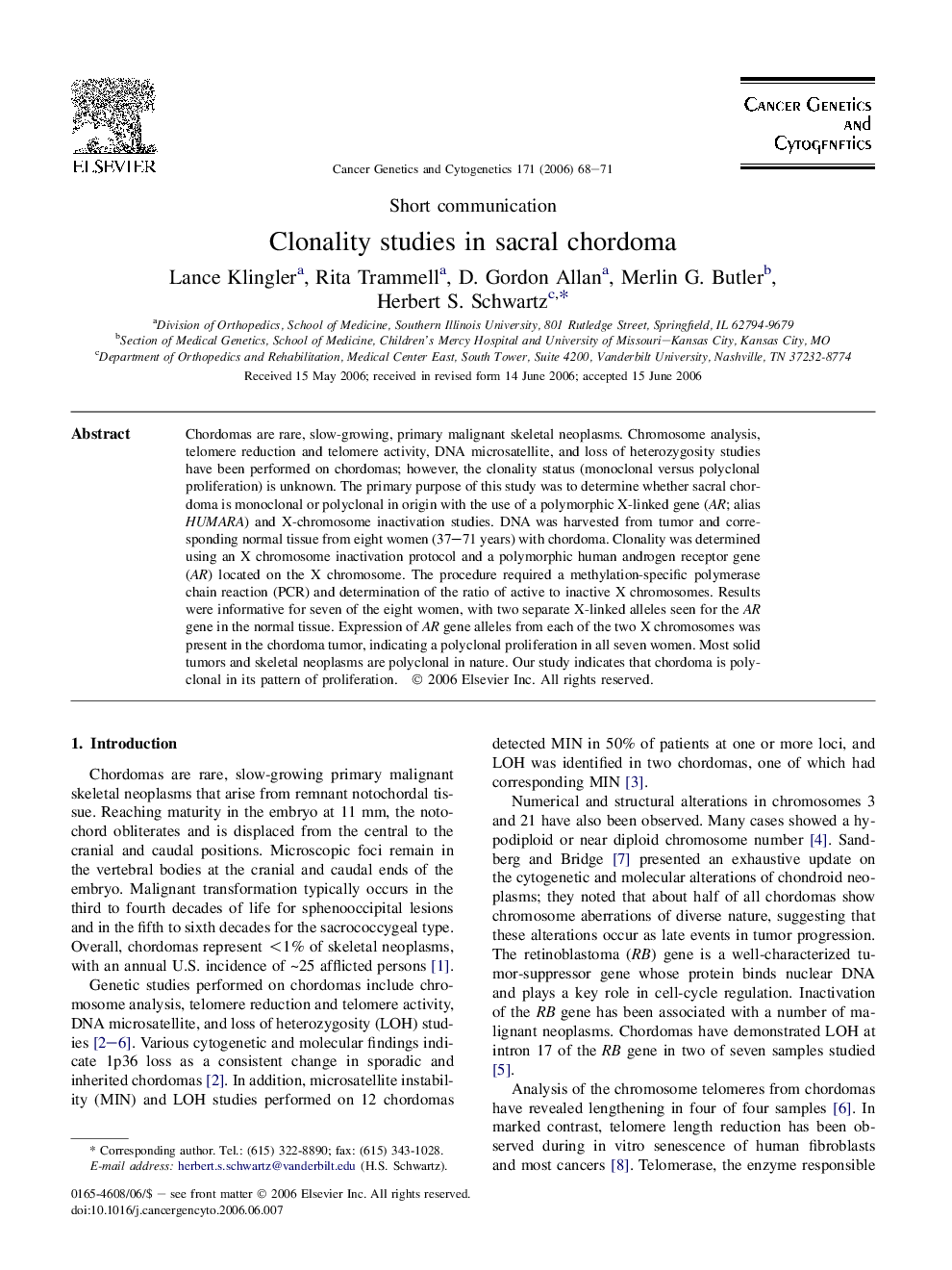 Clonality studies in sacral chordoma
