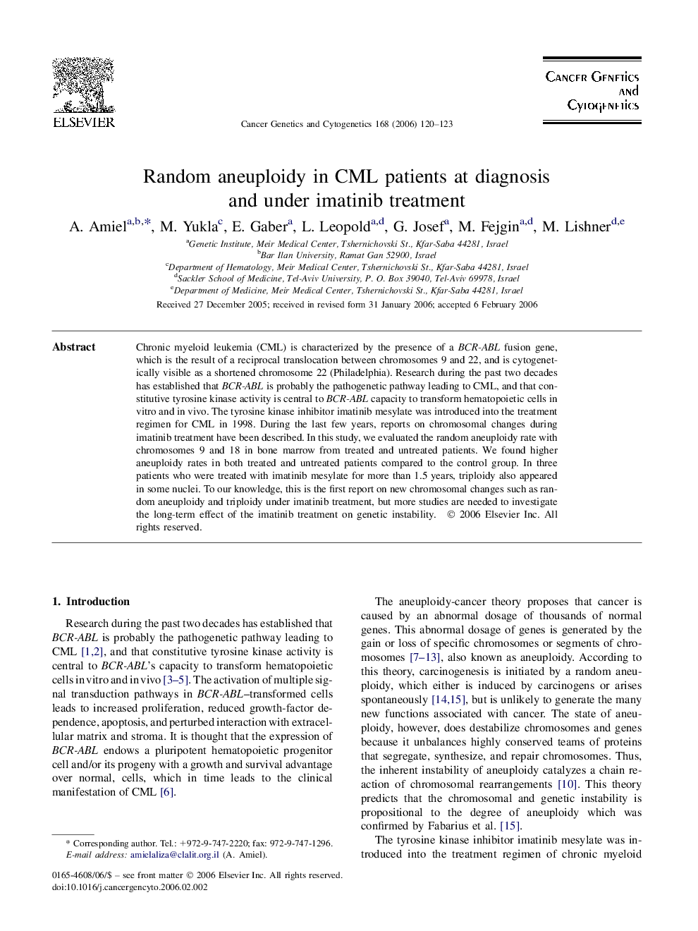 Random aneuploidy in CML patients at diagnosis and under imatinib treatment